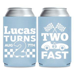 Two Fast Race Car 2nd Birthday Can Coolers, Personalized Party Favors (Set of 30)