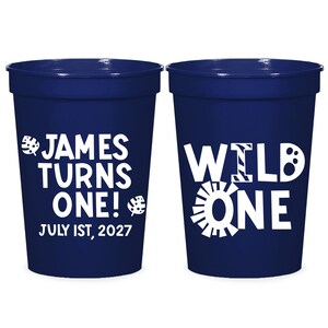 Personalized Wild One Stadium Cups, Personalized Jungle Theme Birthday Cup, Custom Green Safari Can Favor, Custom First Year Stadium Cup (5)