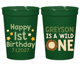 Personalized Stadium Cups, Wild One Birthday Party Favors (16oz)