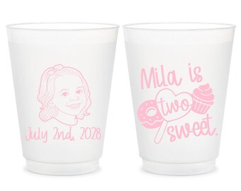 Two Sweet Frosted Cups, Donut Birthday Party Favors, Personalized Cups