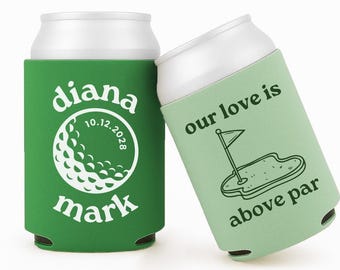 Our Love Is Above Par Can Coolers, Golf Wedding Can Cooler, Golf Couple Can Coolers, Golf Beer Can Coolers, Customized Golf Party Can Cooler