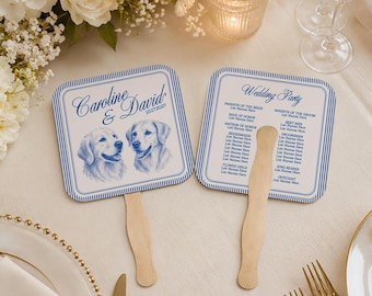 Haustier-Hochzeitsfächer, Hundehochzeitsprogramm, personalisierter Hochzeitsfächer, Haustierportrait-Hochzeit, Hochzeitsdekofächer (23)