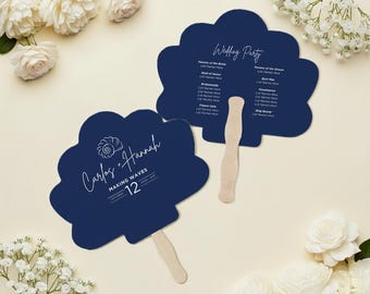 Marine Hochzeitsfächer, dunkelblaue Hochzeitsdekore, modernes Hochzeitsprogramm, eleganter Zeremonienfächer, kundenspezifischer Hochzeitsfächer (17)