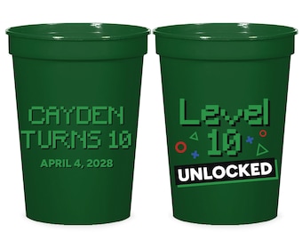 Personalized Gamer Birthday Stadium Cups, Pixel Theme Party Favors (20)