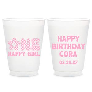 Bicchieri glassati One Happy Girl, bicchieri personalizzati a quadretti rosa, bomboniere per il primo compleanno della bambina, bomboniere personalizzate per feste di compleanno per bambini (2)
