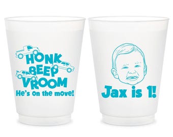 Car Theme Frosted Party Cup, Custom First Birthday Favor