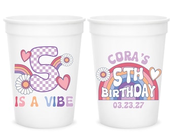 Custom Groovy Rainbow Hearts Stadium Cup, 5th Birthday Party Favor