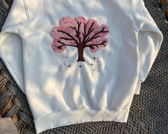 Tree Hand-embroidered sweatshirt/ Customized sweatshirt / Hand embroidery/ Floral pullover