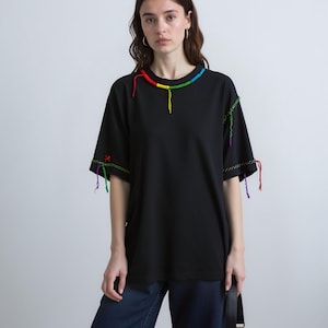 Boho style Hand-embroidered t-shirt/ Customized T-Shirt  / Flower&#39;s T-shirt / Embroidered tshirt