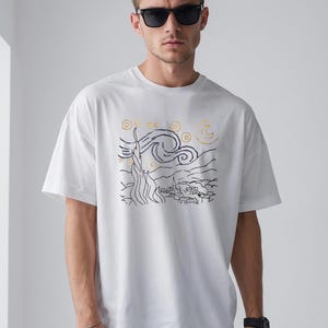 Van gogh Hand-embroidered t-shirt/ Customized T-Shirt  / Flower&#39;s T-shirt / Embroidered tshirt