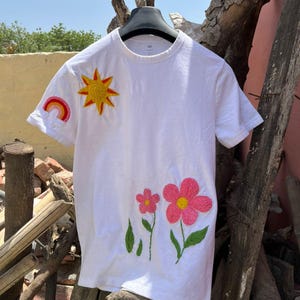floral Hand-embroidered t-shirt/ Customized T-Shirt  / Flower's T-shirt / Embroidered tshirt