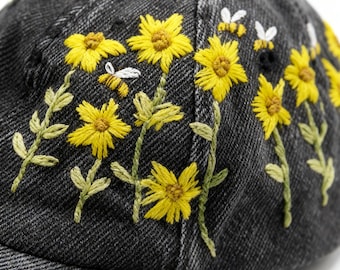 Hand Embroidered Floral Baseball Cap – Personalized Cottagecore Hat -gift for her