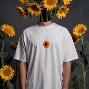 Sunflower Hand-embroidered t-shirt/ Customized T-Shirt  / Flower&#39;s T-shirt / Embroidered tshirt