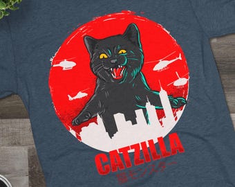 Catzilla PNG - Funny Cat T-Shirt Design, Retro Japanese Movie Poster (Digital Download)