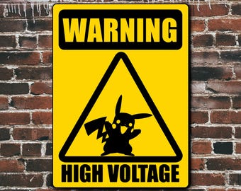 Warning High Voltage Pikachu PNG - Funny Door Sign Sticker, Poster Design (Digital Download)