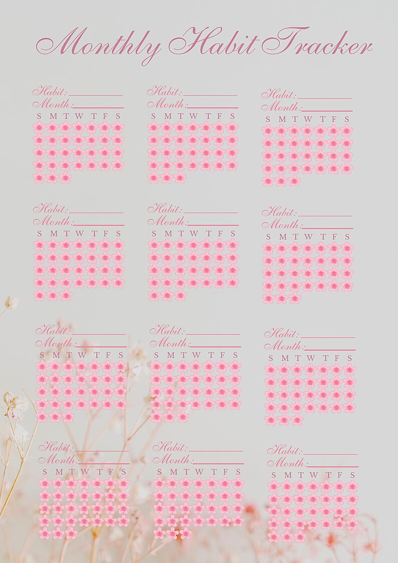 Printable Monthly Habit Tracker | Floral Self-care Planner | Aesthetic ...