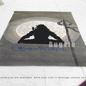 Tappeto da parete in lana annodato a mano – Arazzo in lana fatto a mano – Arte murale Boho – Decorazione murale in lana naturale – Arte in fibra tessile Mahadev Shiv_WL0107
