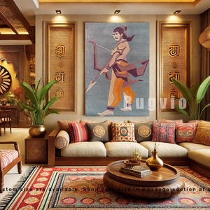 Tappeto da parete in lana annodato a mano – Arazzo in lana fatto a mano – Arte murale Boho – Decorazione murale in lana naturale – Arte in fibra tessile Lord RAM WL0104