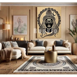 Tappeto da parete in lana annodato a mano – Arazzo in lana fatto a mano – Arte murale Boho – Decorazione murale in lana naturale – Arte in fibra tessile Mahadev Shiv WL0101