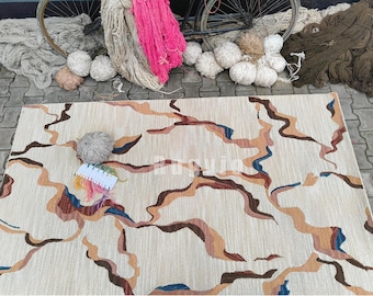 Modern Abstract Hand-Tufted Rug | Beige Wool Tufted Rug for Living Room | 5x8 ft