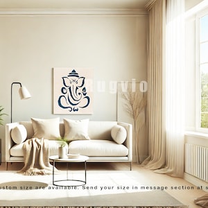 Tappeto da parete in lana annodato a mano – Arazzo in lana fatto a mano – Decorazione da parete in lana naturale Boho – Arte in fibra tessile Ganesh Ganpati_WL0102