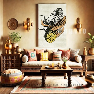 Tappeto da parete in lana annodato a mano – Arazzo in lana fatto a mano – Arte murale Boho – Decorazione murale in lana naturale – Arte in fibra tessile Hanuman _ WL0105