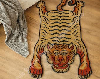 Handgemaakt getuft wollen tijgertapijt: Tibetaanse stijl, grappig decor voor woonkamer en kinderkamer