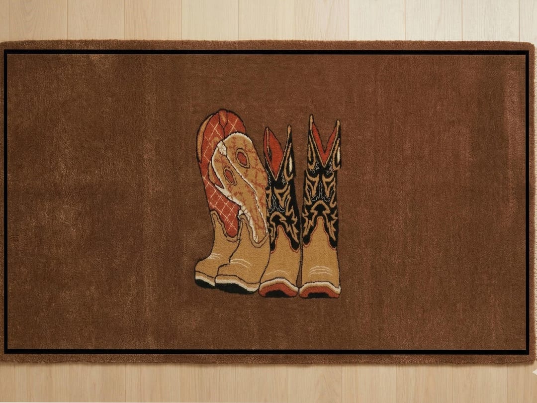 Vintage Cowboy Boot Runner Rug Hand Tufted Worn Western Decor Chocolate ...