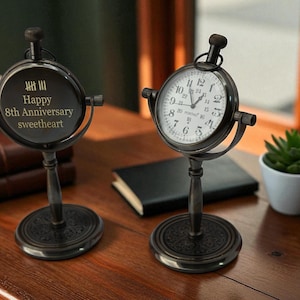 Brass Desk Clock with Engraved Message | Personalized Vintage Table Clock – Anniversary Gift | Rustic Home Decor Timepiece