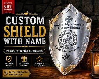 Personalized Knight Shield Custom Name Engraved Steel Award Plaque Medieval Wall Decor