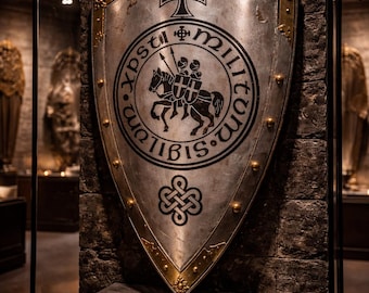 Personalized Templar Knight Shield, Custom Engraved Metal Wall Decor, Gothic Crusader Armor Replica