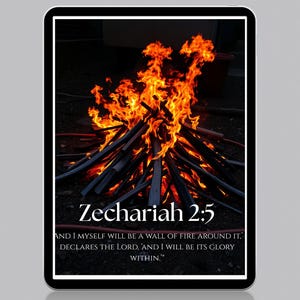Zechariah 2:5 Bible Verse Wall Art | I Will Be a Wall of Fire | Christian PNG & PDF Printable | Faith Decor Scripture Download