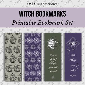 Witch Bookmarks, Witchy Bookmark, Printable Bookmarks, Book Lover Gift, Bookmark Set, Celestial Bookmark, Book Accessories, Gifts for Her