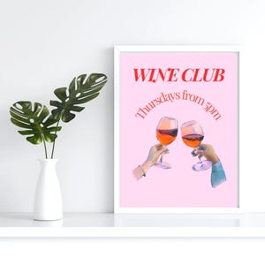 Wine Club Print - Fun Illustration Wine Club Minimalist Art Print, Kitchen Poster, Dining Room Bar Cart