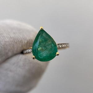 Emerald Ring with Diamonds, Ethnic Emerald Engagement Ring, 14k Solid Gold, Anniversary Ring, Wedding Ring, Promise Ring, Gift for Her