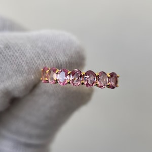 Half Eternity Pink Sapphire Ring, Oval Cut Fine Quality Sapphire Ring, 14k Gold Ring, Sapphire Engagement Ring, Sapphire Jewelry for Her