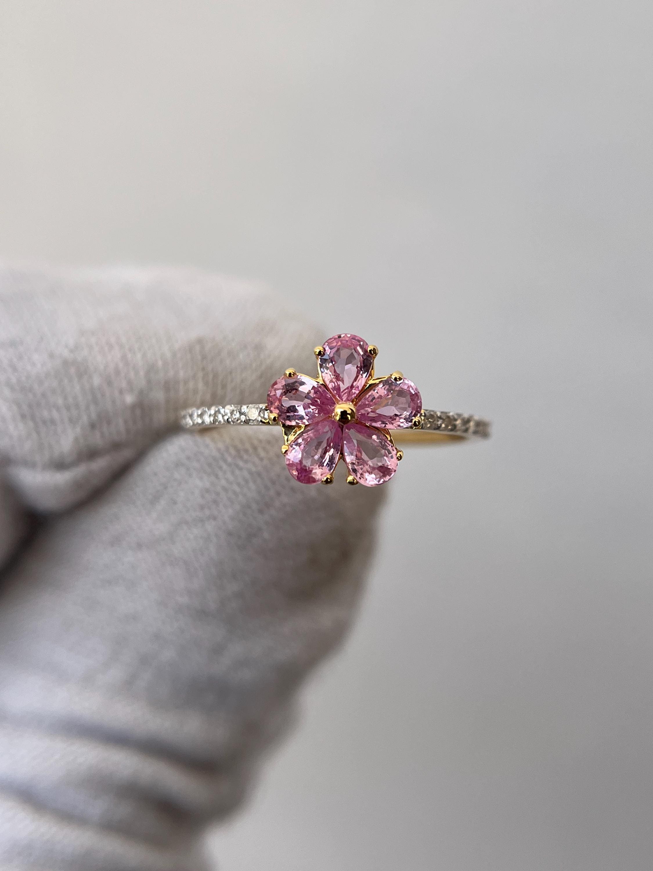 Unique Flower Sapphire Ring, Pear Cut Vintage Sapphire Ring, 14k Gold ...
