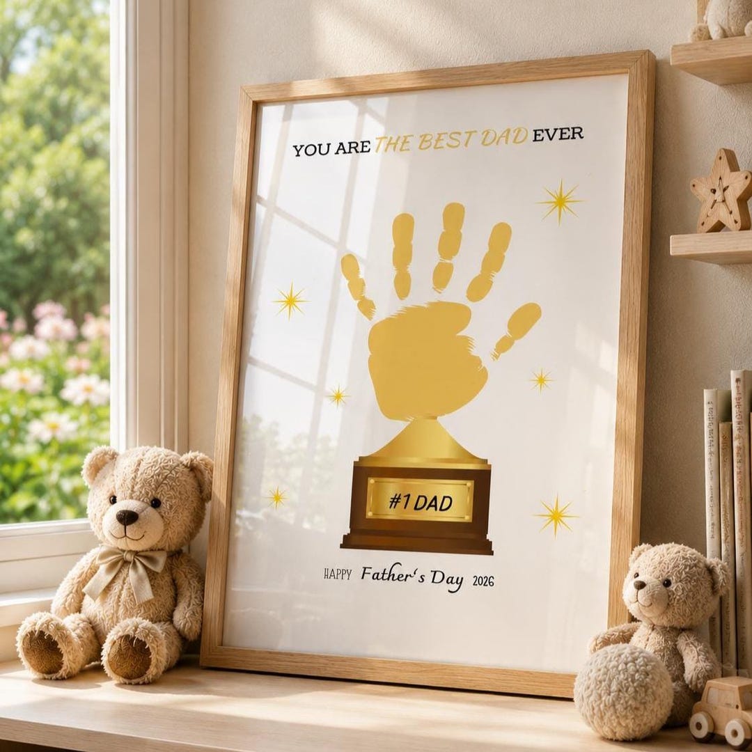 Father’s Day Trophy Handprint Craft, Printable Gift for Dad From Kids ...