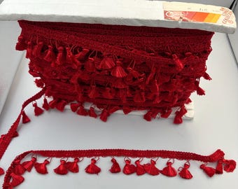 Vintage red tassel trim - over 20 yards