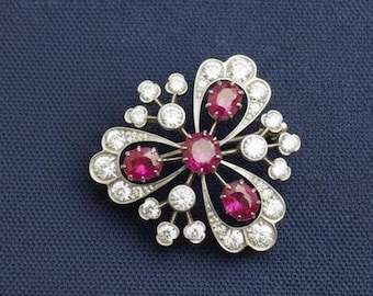 Spilla a forma di fiore con rubino, in argento placcato oro 14 carati, accessorio da sposa, regalo per lei.