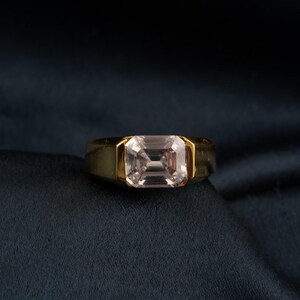 Gold Diamond Ring, Handmade Emerald Shaped Ring For Men&#39;s, 14k Yellow Gold Plated Sterling Silver Ring, Solitaire Ring, Engagement Ring