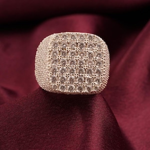 Iced Diamond Moissanite Ring For Him 14k Gold Plated Hip Hop Band Ring Jewelry