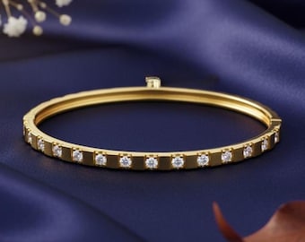 Minimalist Diamond Bangle Bracelet - 14K Gold Plated Silver Geometric  Stacking Bracelet
