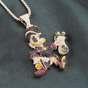 Silver Donald Duck Unisex Pendant, 925 Sterling Silver Pendant For Both, Multi-Colored Stone Pendant, Cartoon Pendant, Duck Unisex Pendant