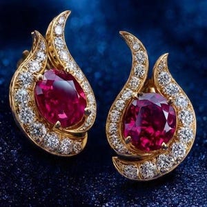 Orecchini a perno in argento placcato oro 14 carati con rubino rosa e design a goccia di fiamma, delicati e raffinati.