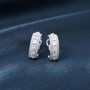 Silver Moissanite Earrings, Sparkling Round Diamond Earrings For Women, 14k White Gold Plated Sterling Silver Earrings, Wedding Earrings