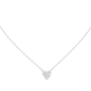 Collar con colgante delicado en forma de corazón, oro blanco macizo de 14 k para mujer, collar minimalista hecho a mano, colgante de moissanita, regalo para ella.