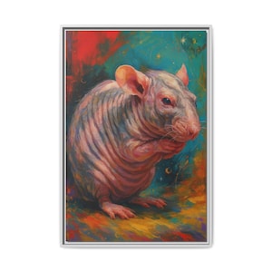 Naked & Fearless - Hairless Rat Wall Art - Colorful Cosmic Rat Print on Framed Canvas
