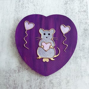 Rat Art on Heart Canvas – Mixed Media Rat With Heart and Balloons – 10x10&quot; Cute Whimsical Wall Decor