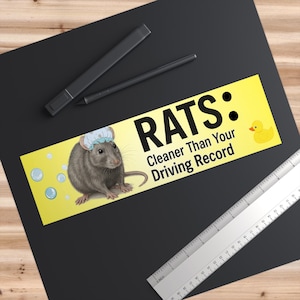 Rats: Cleaner Than Your Driving Record - Funny Rat Bumper Sticker - Matte Vinyl, Weatherproof